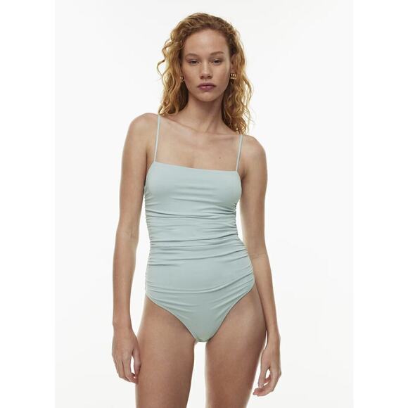 NEW NWT Aritzia Contour Squareneck Ruched Thong Bodysuit Aquamarine Green Large - Picture 1 of 14